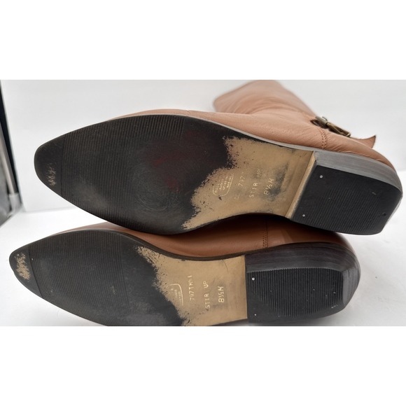 Vtg 80s  Brown Camel Leather Slouch Boots Flat Heel Under Knee Size 8 1/2 - Picture 8 of 10